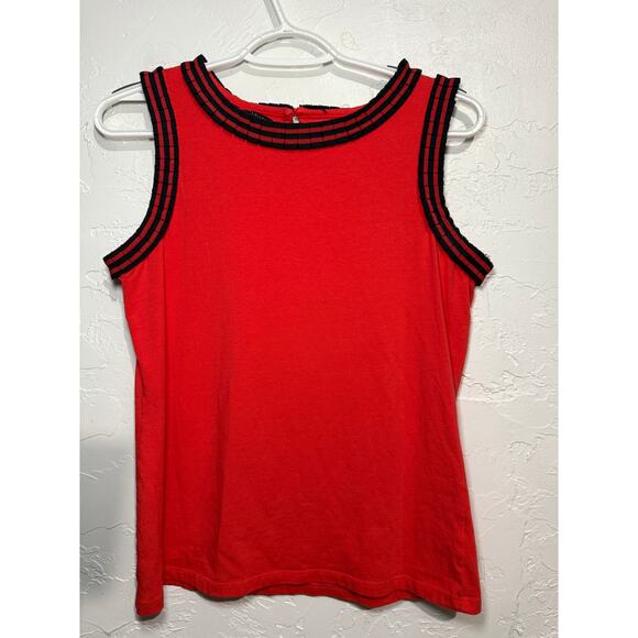 Talbots red embroidered trim tank top womens medium preppy classic minimalist - Picture 1 of 7